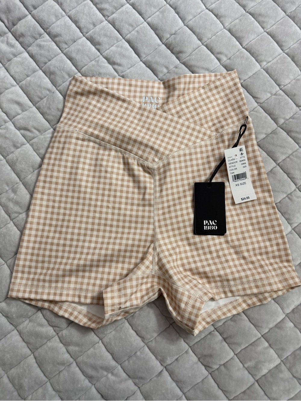 Pacsun active gym high rise waist gingham tan cream shorts XS